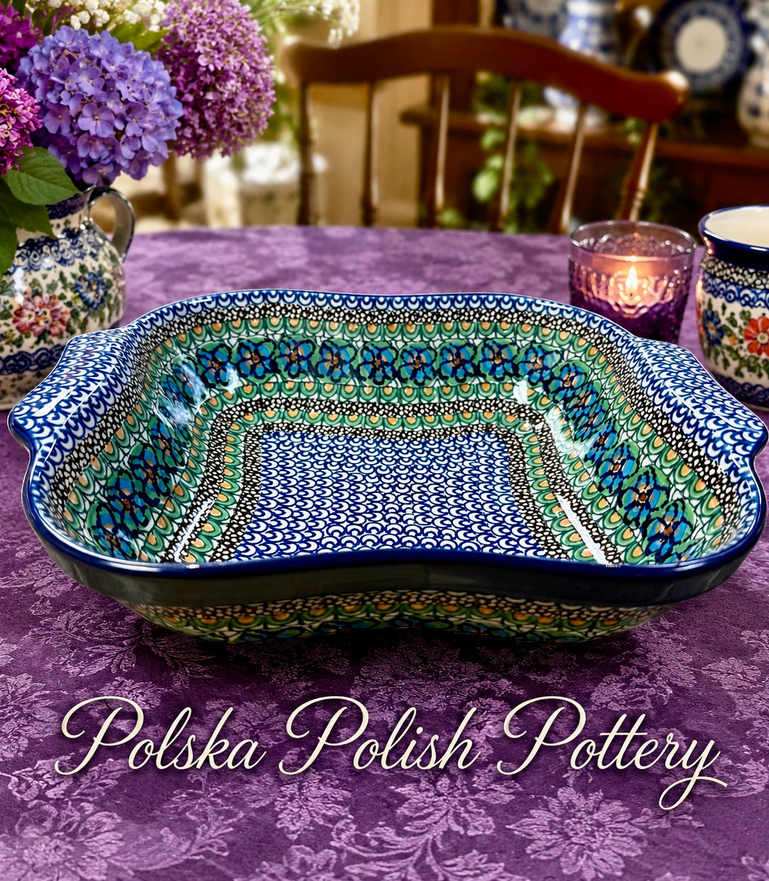 Polish Pottery Square Handled Baker - Unikat 151