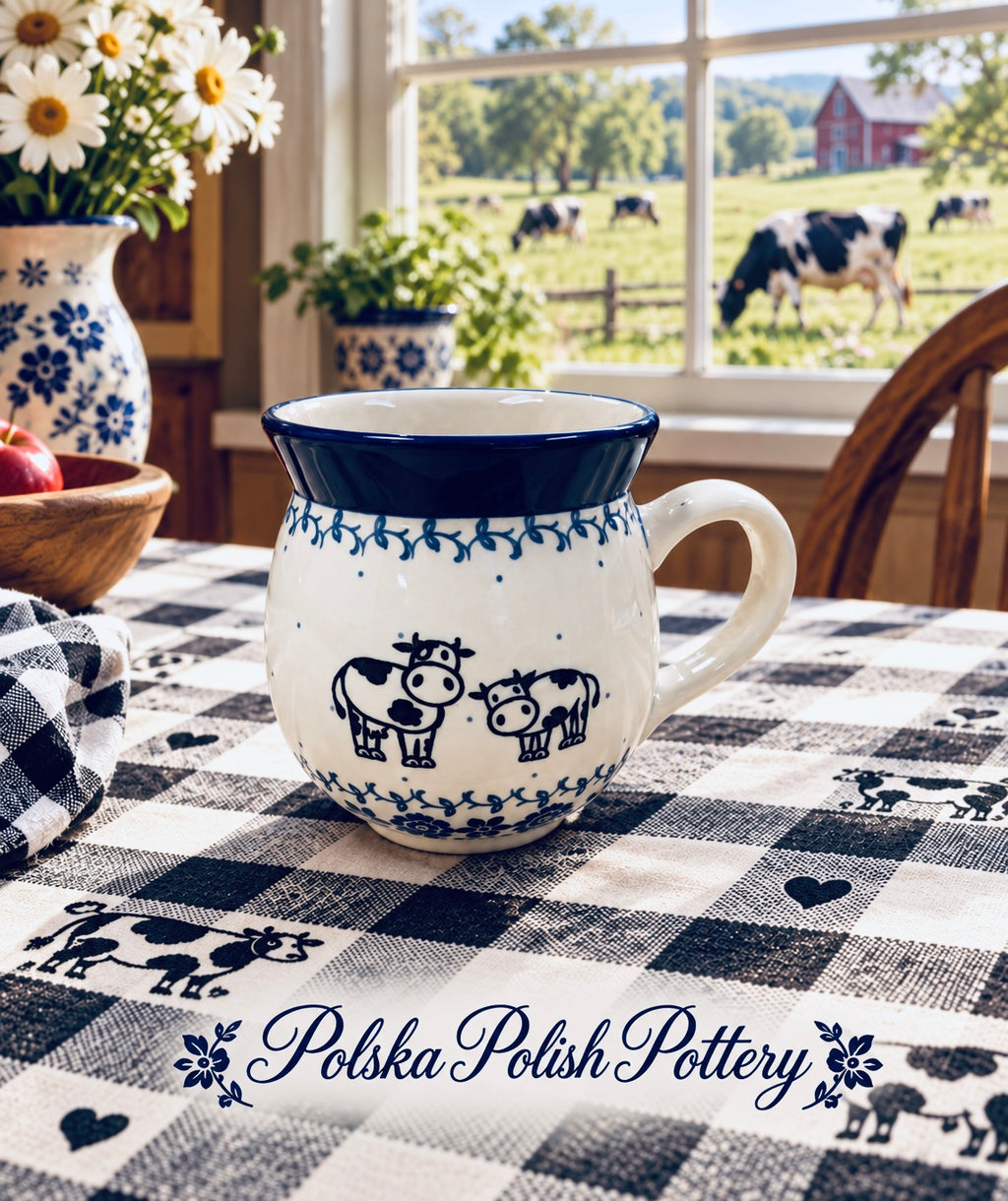Polish Pottery Bubble Mug - Traditional Cows