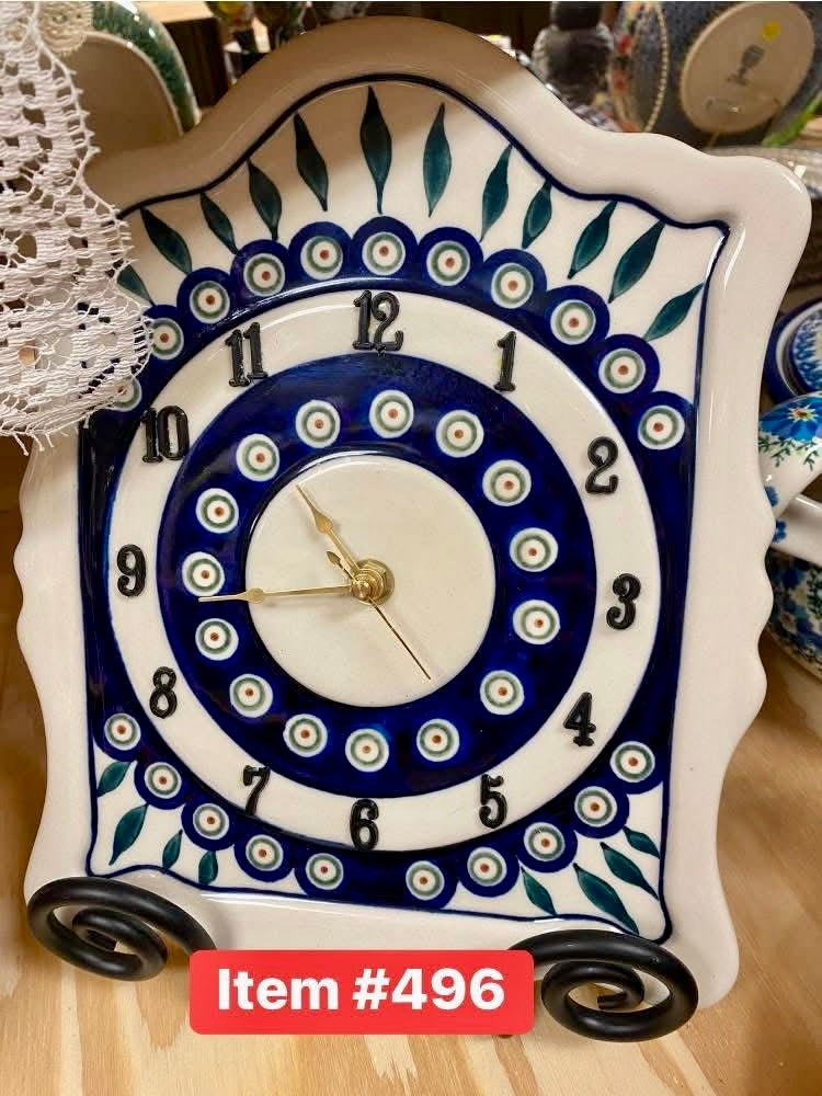 Polish Pottery Traditional Peacock Clock