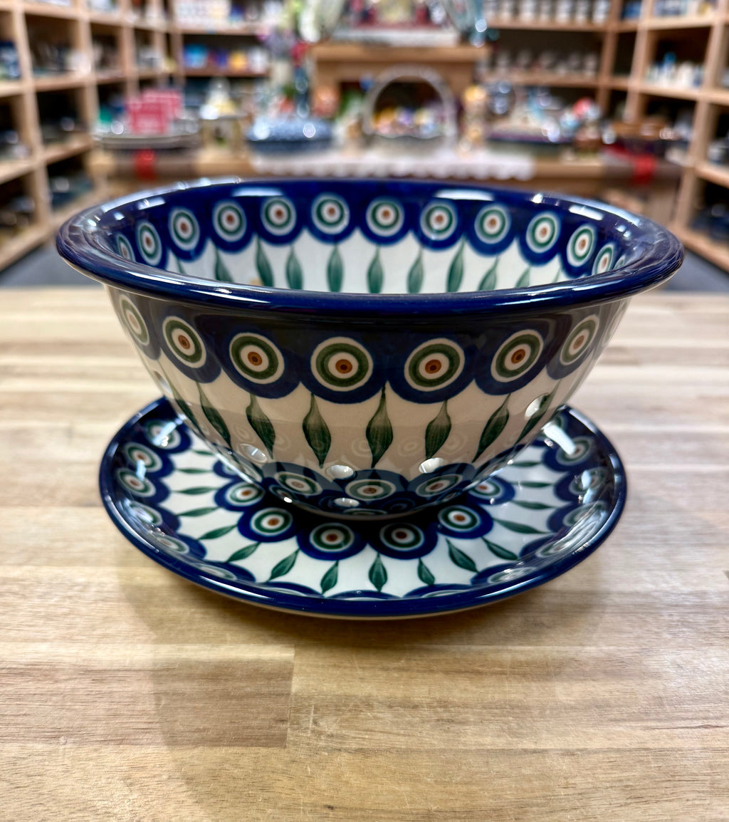 Polish Pottery Traditional(Peacock) Colander/Berry Bowl