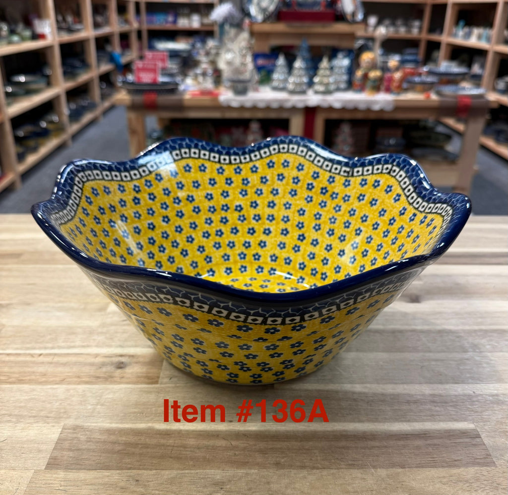 Polish Pottery Traditional(Yellow/Blue) Lg Sculpted Bowl