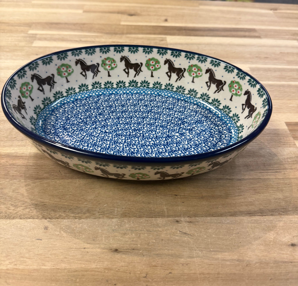 Polish Pottery Oval Baker - Traditional Horse