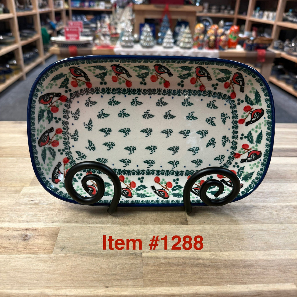 Polish Pottery Traditional Red Holly Bird Tray