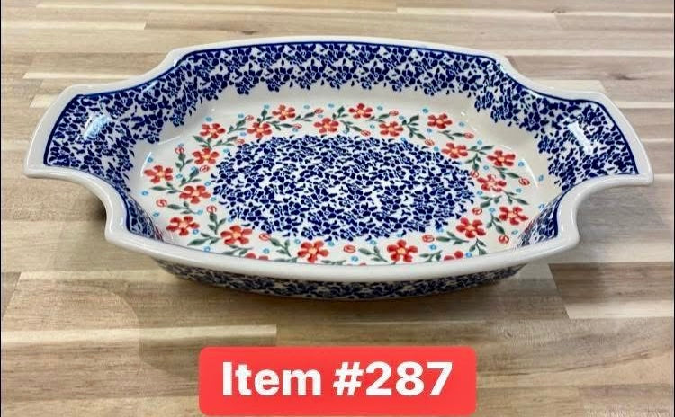Polish Pottery Trad. Red Sprig Pierogi Tray