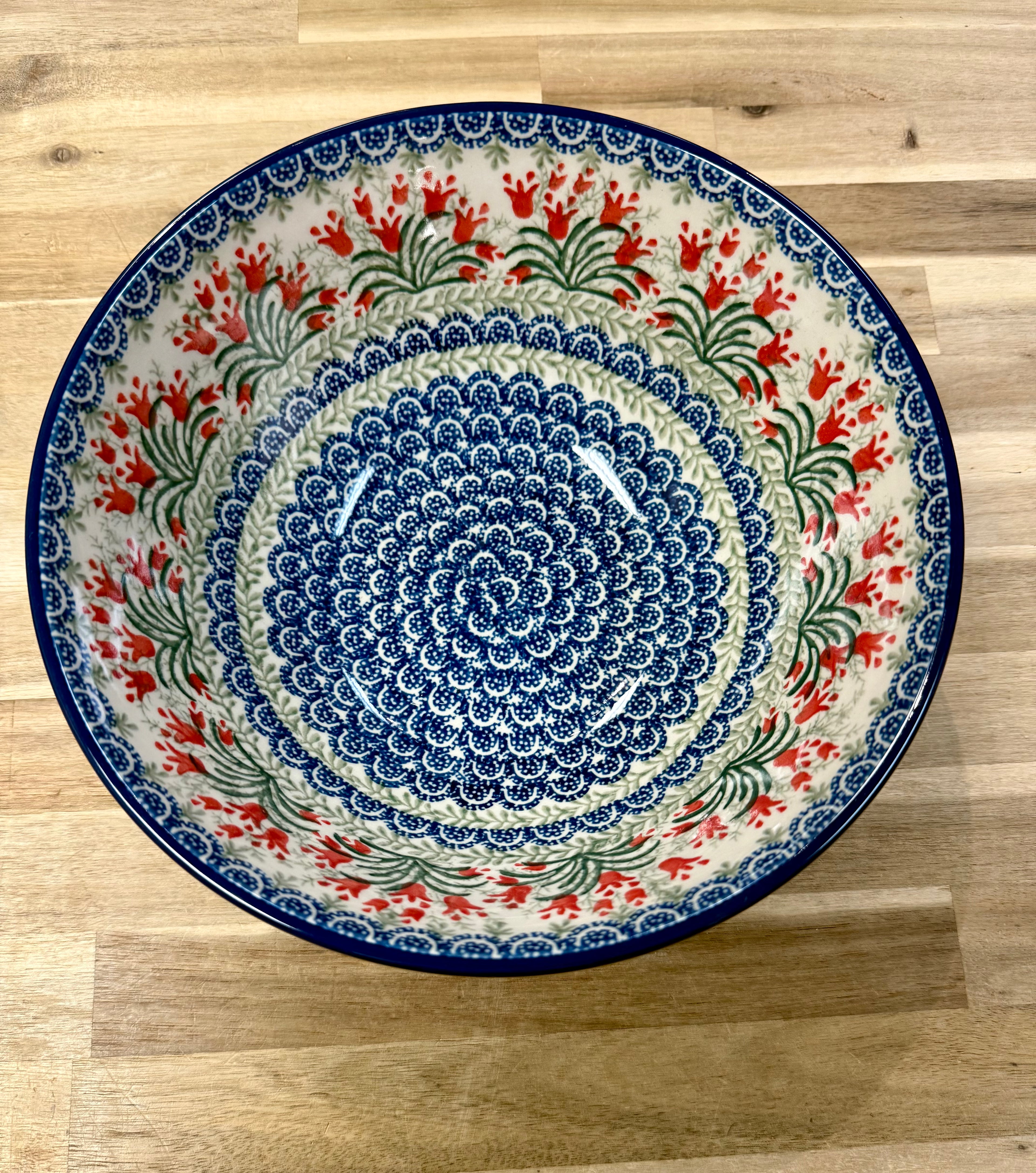 Polish Pottery Traditional(Red Tulip) Medium Mix Bowl