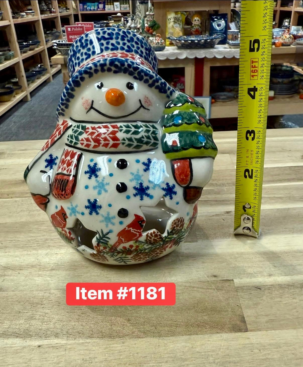 Polish Pottery Unikat Vena Votive Snowman