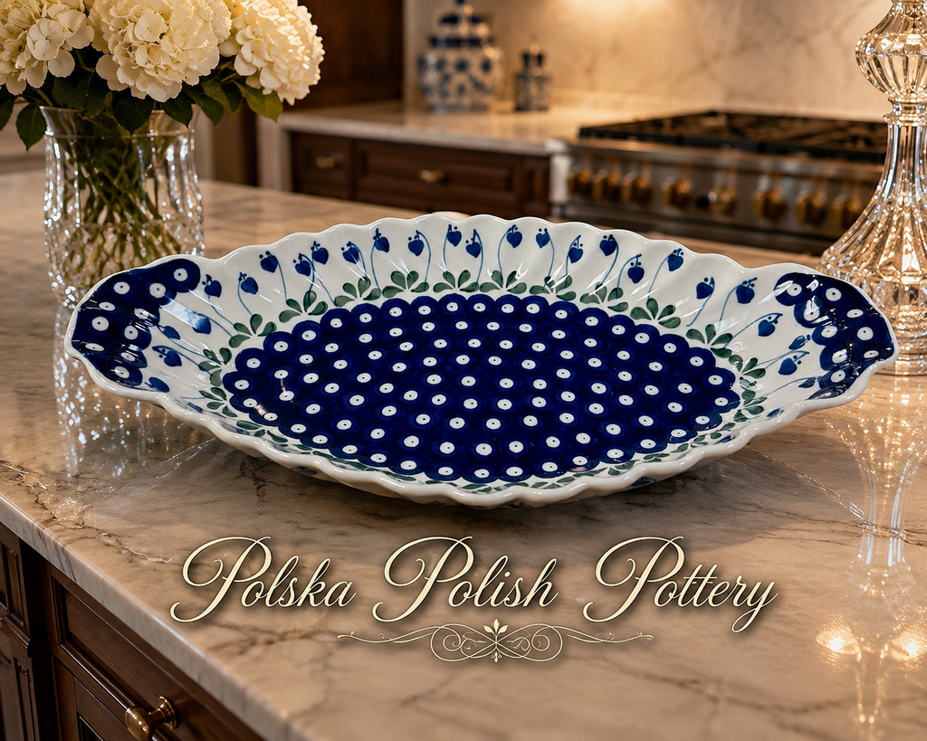 Polish Pottery Sculpted Serving Dish - Traditional Drop Hearts