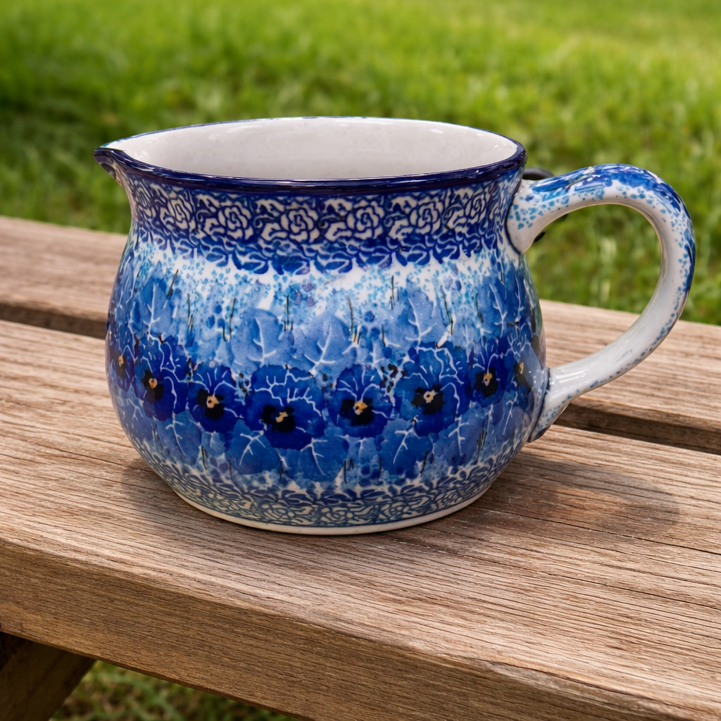 Polish Pottery Unikat 3639( Bl. Pansy) Serving Pitcher