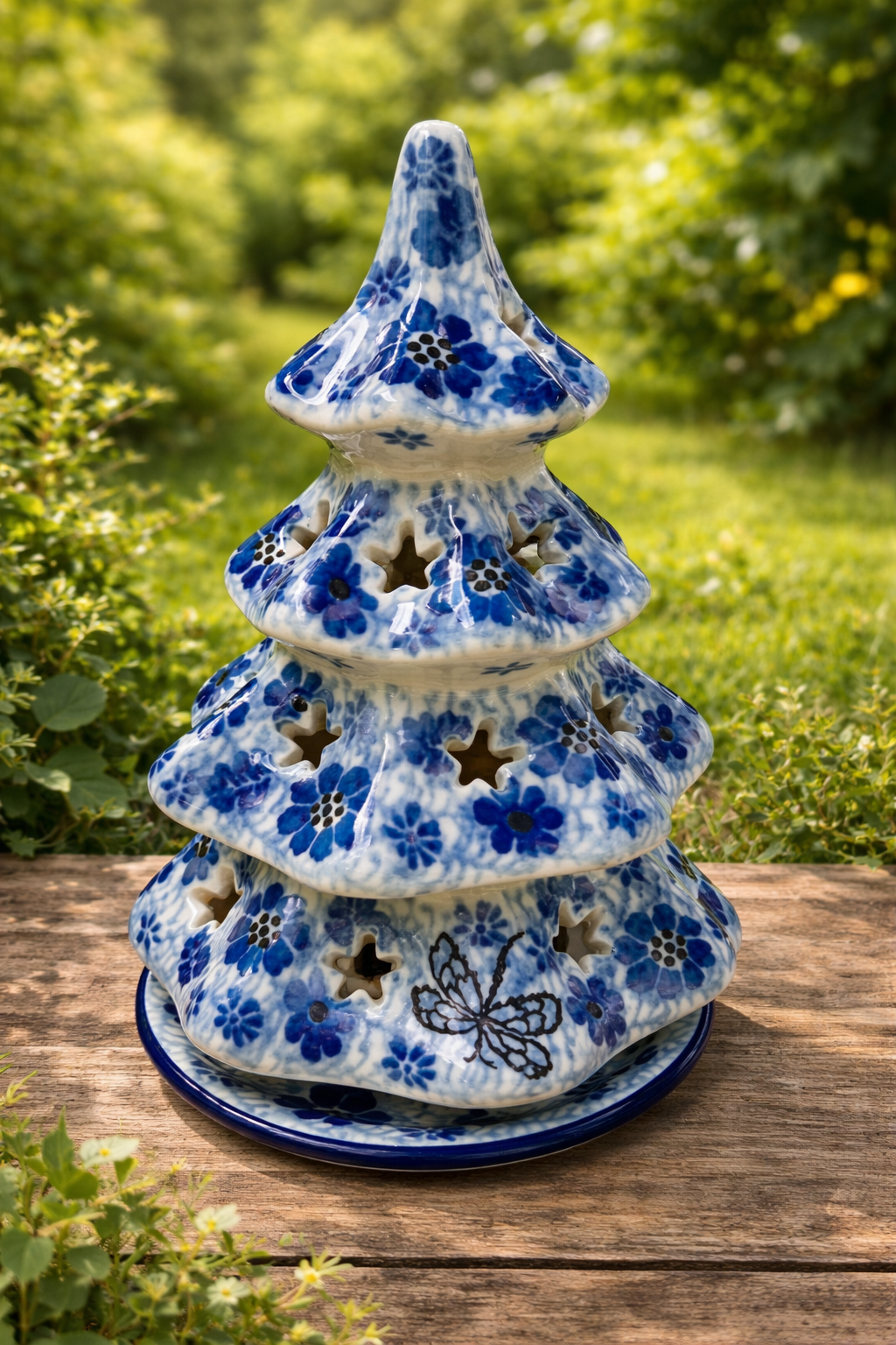 Polish Pottery Blue Dragonfly Tree