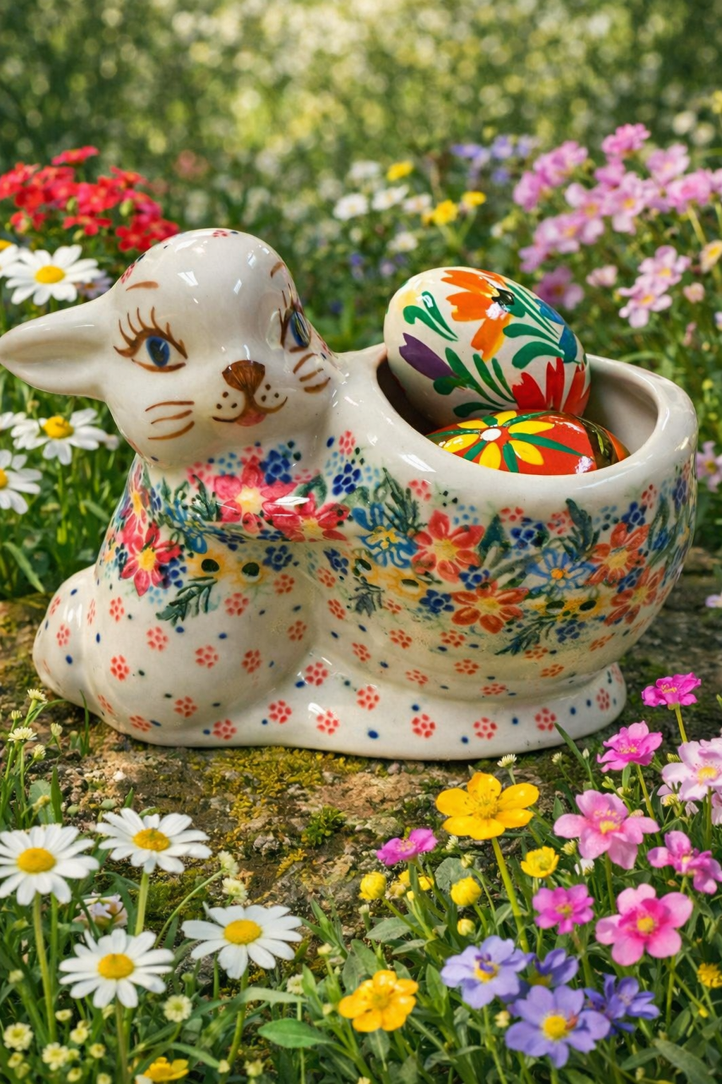 Polish Pottery Bunny Basket