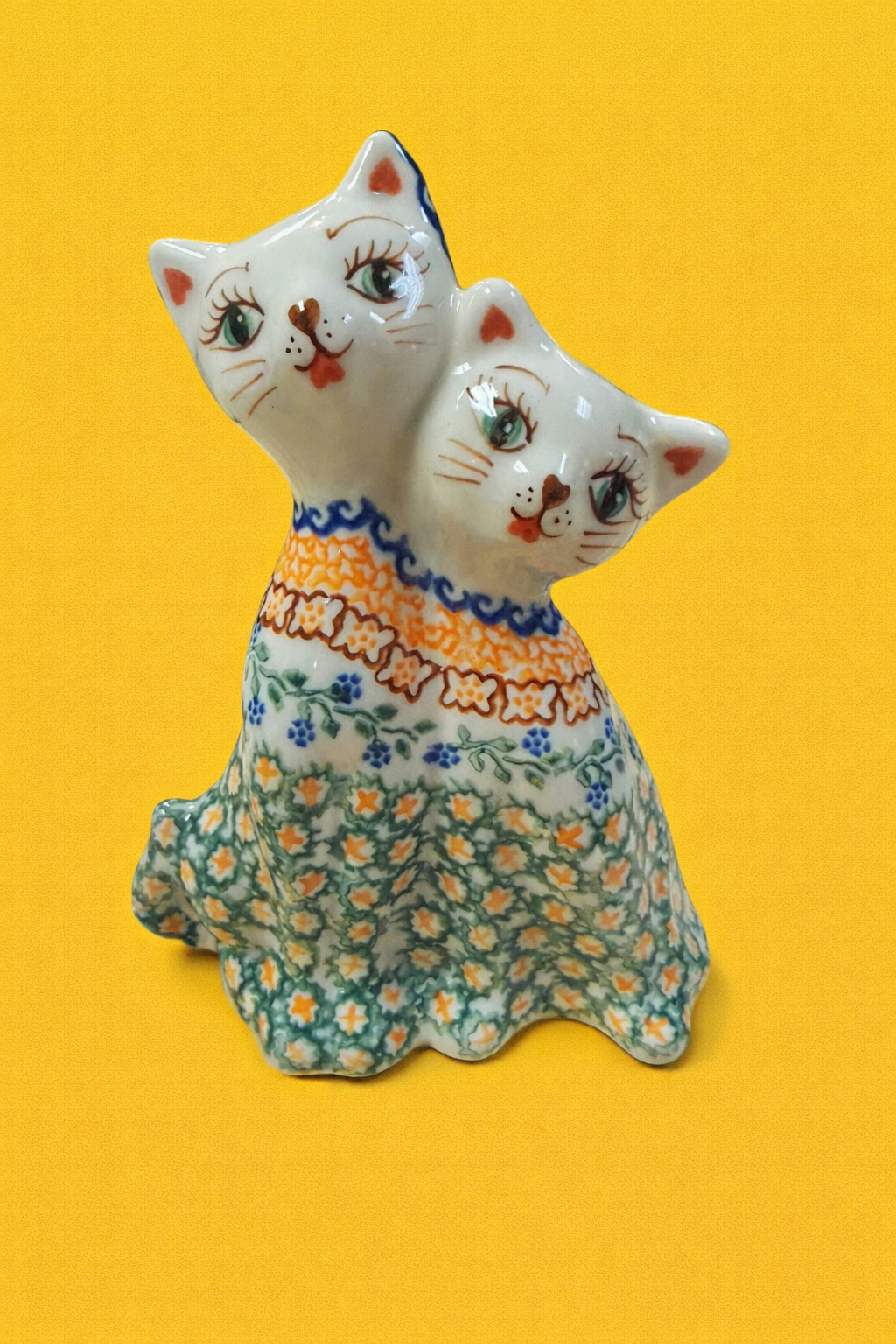 Polish Pottery Hugging Cats
