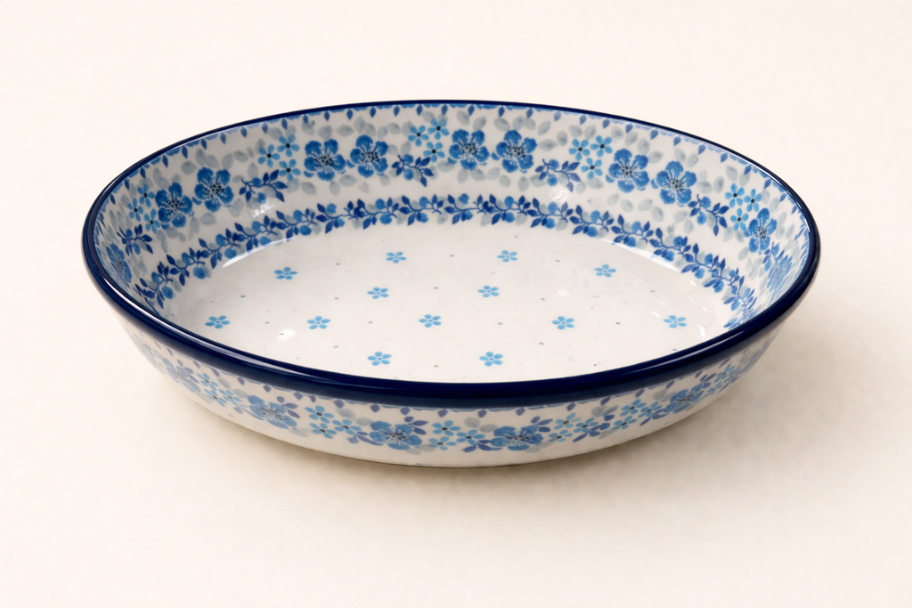 Polish Pottery Traditional(Blue/Gray) Oval Baker