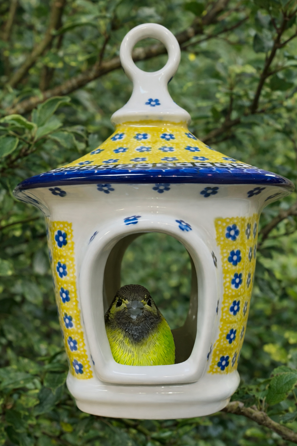 Polish Pottery Traditional(Yellow/Blue) Bird House