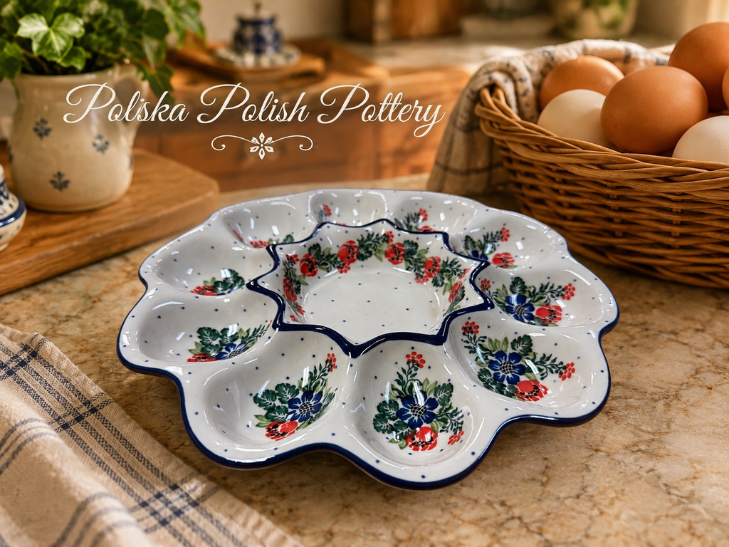 Polish Pottery Egg Tray - Traditional Multi Flowers