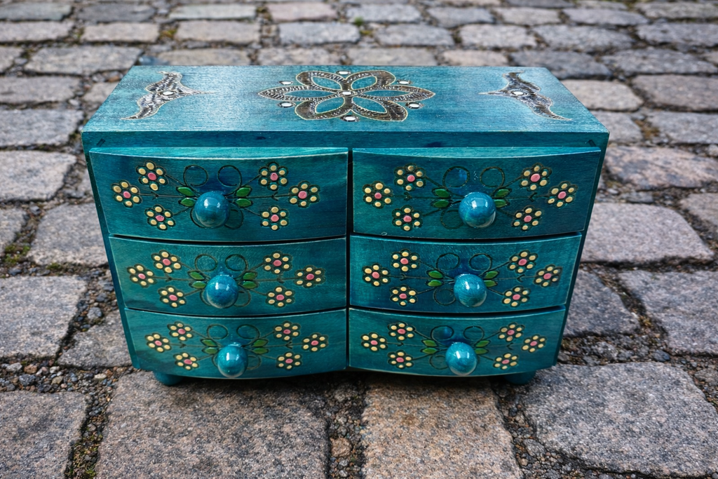 Authentic Hand Carved & Stained Jewelry Chest from Poland