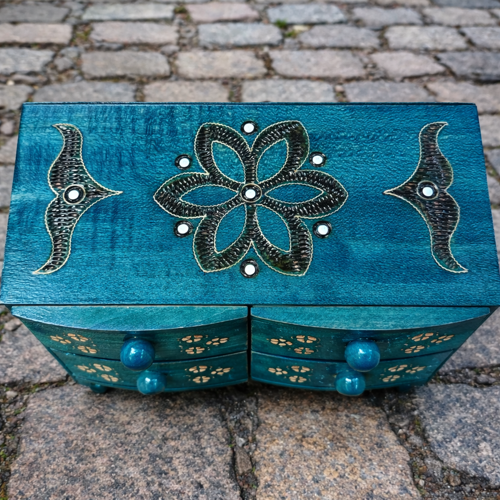Authentic Hand Carved & Stained Jewelry Chest from Poland