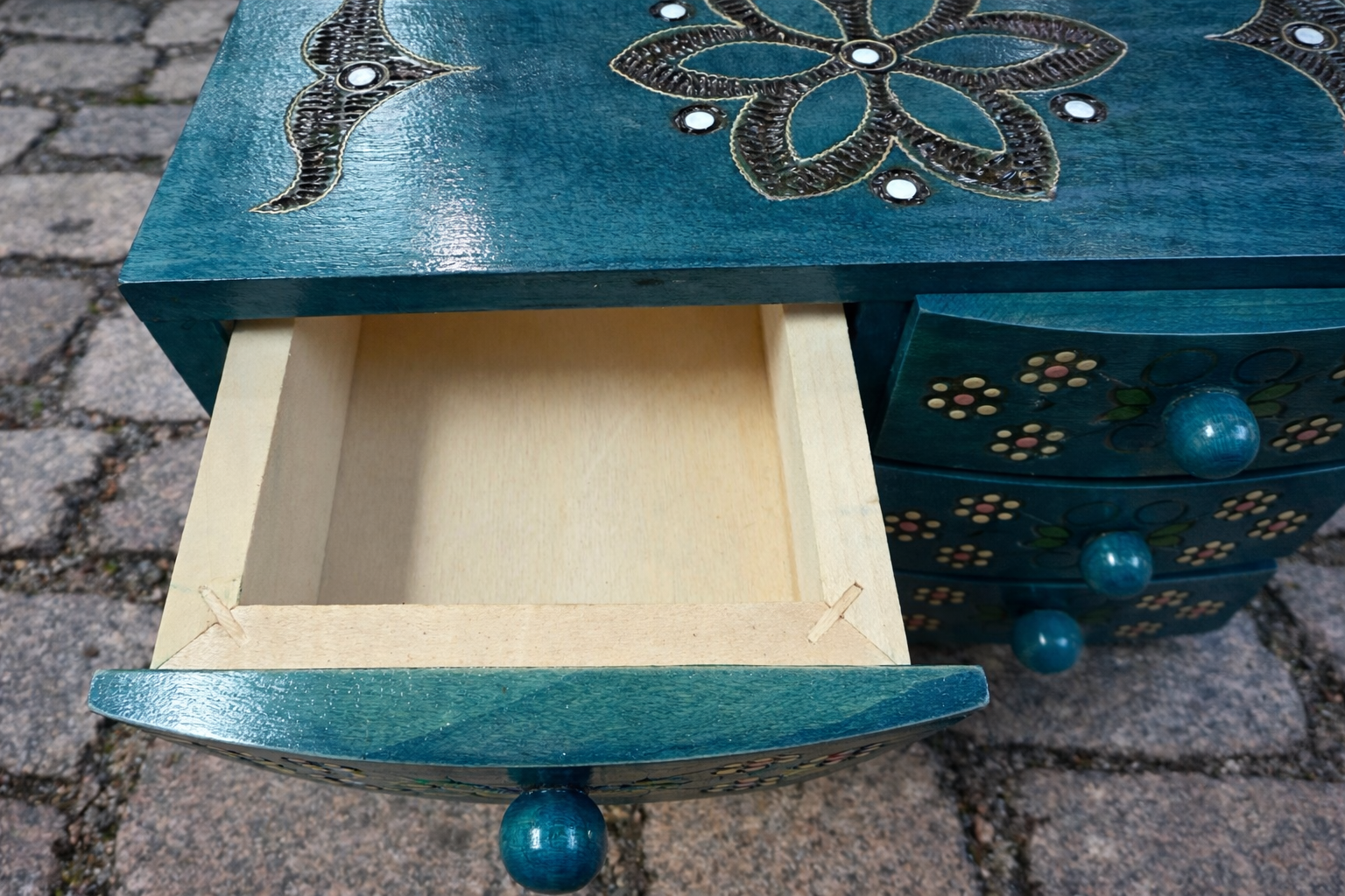 Authentic Hand Carved & Stained Jewelry Chest from Poland