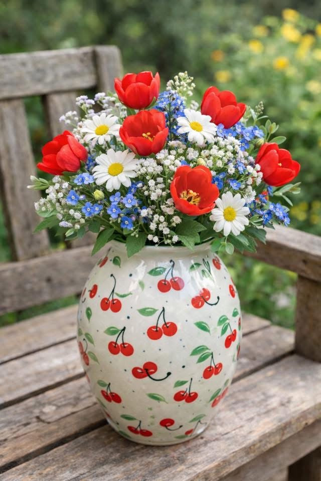 Polish Pottery Traditional Cherries Bulb Vase
