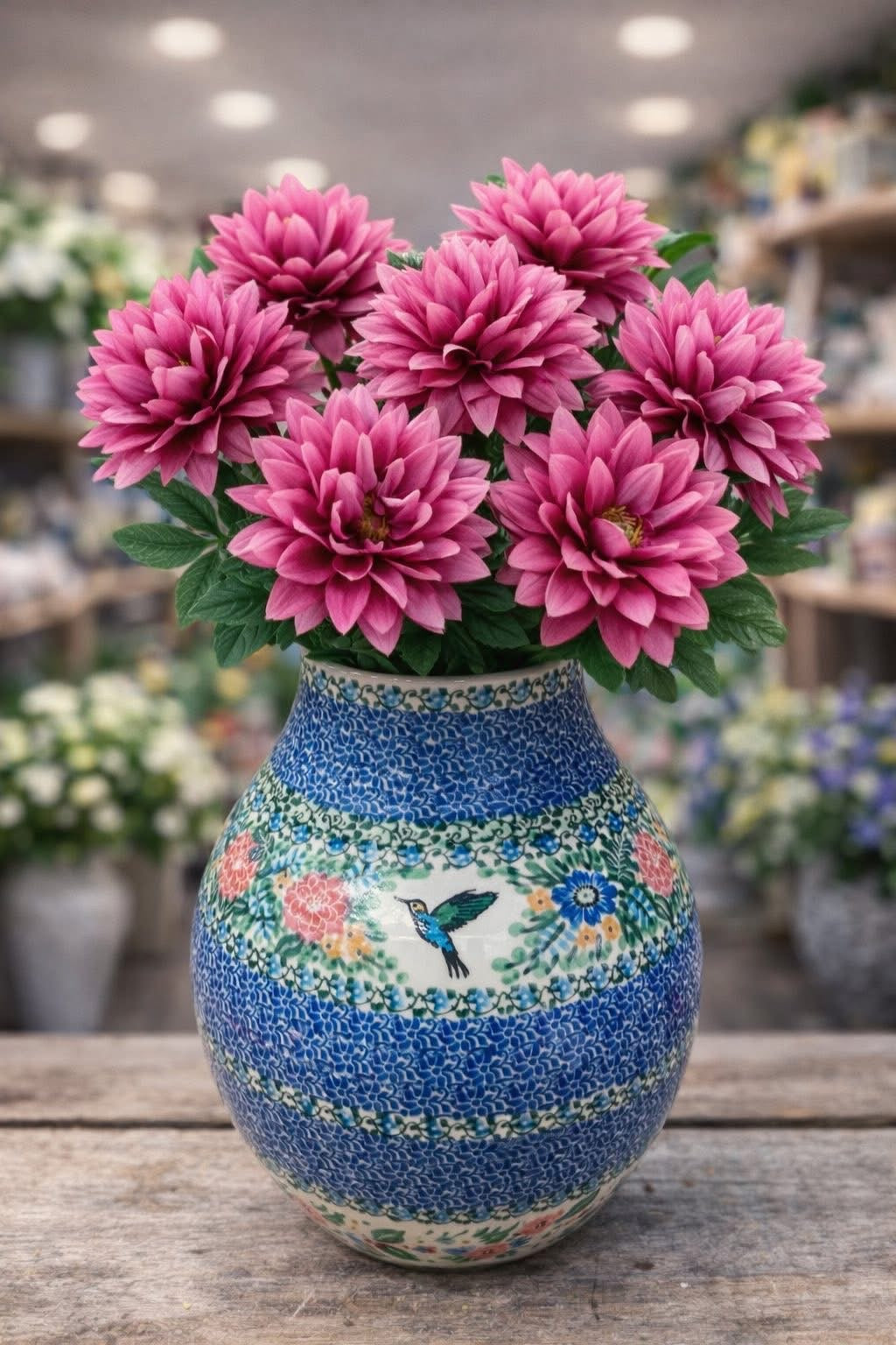 Polish Pottery Unikat 3271(Hummingbird)Bulb Vase