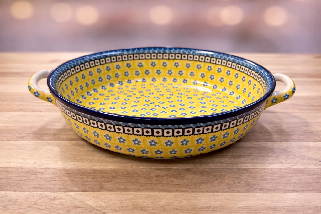 Polish Pottery Kielbasa Dish - Traditional Yellow/Blue