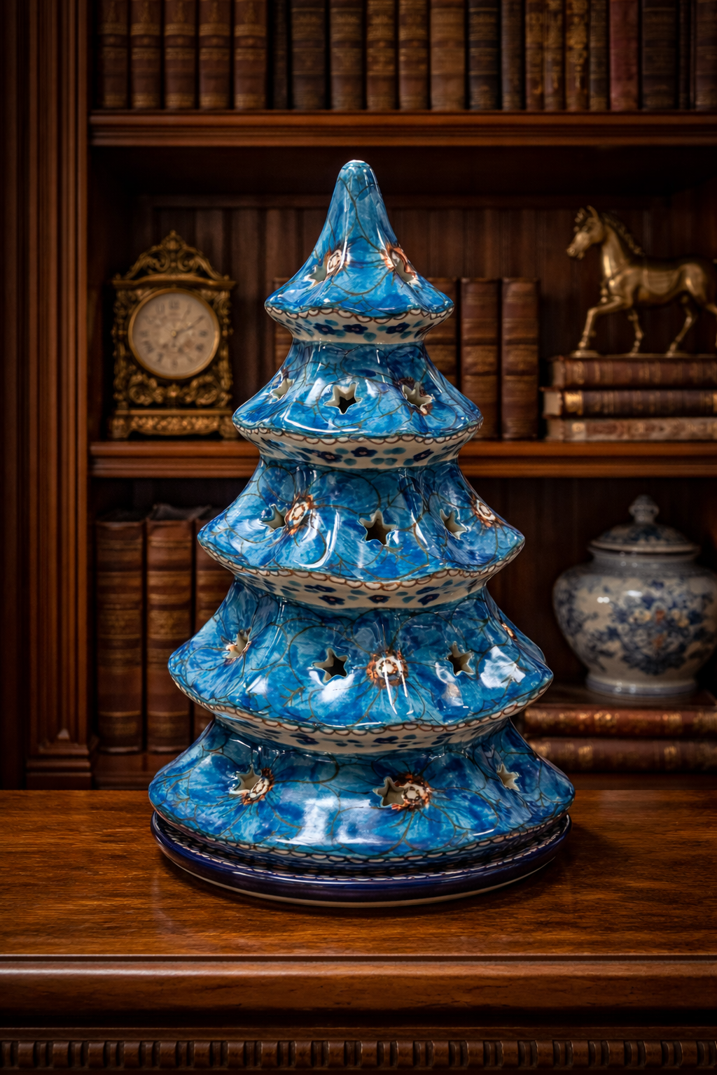 Polish Pottery Unikat 408C( Blue Poppies) Tall Votive Tree