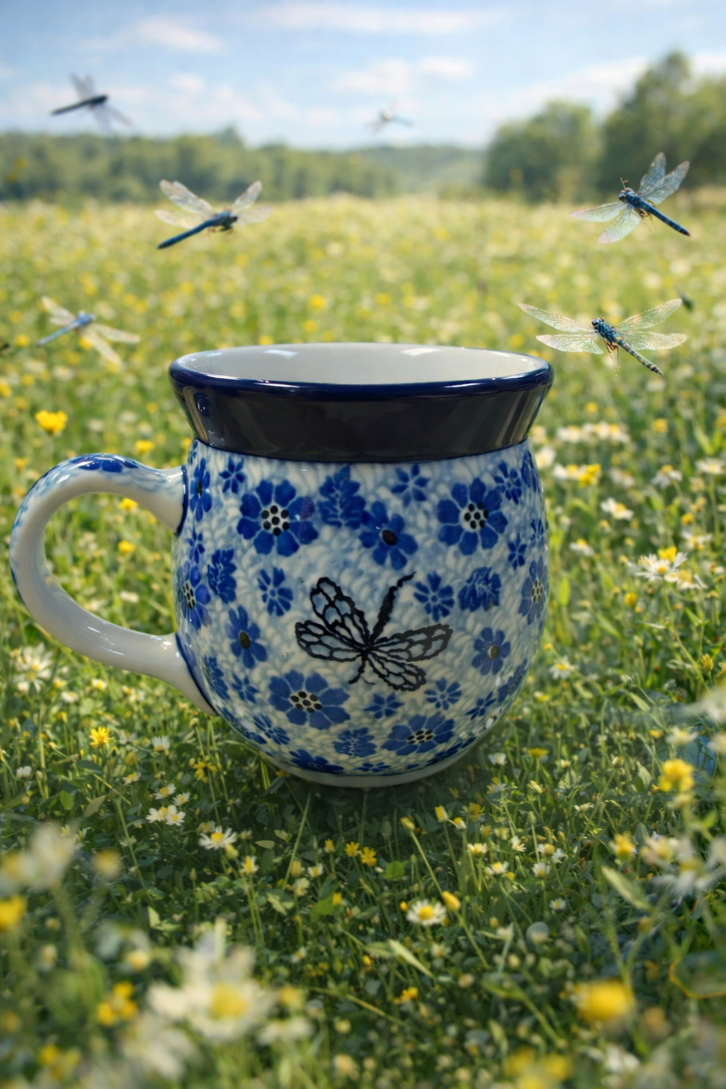 Polish Pottery Traditional(Blue Dragonfly) Bubble Mug