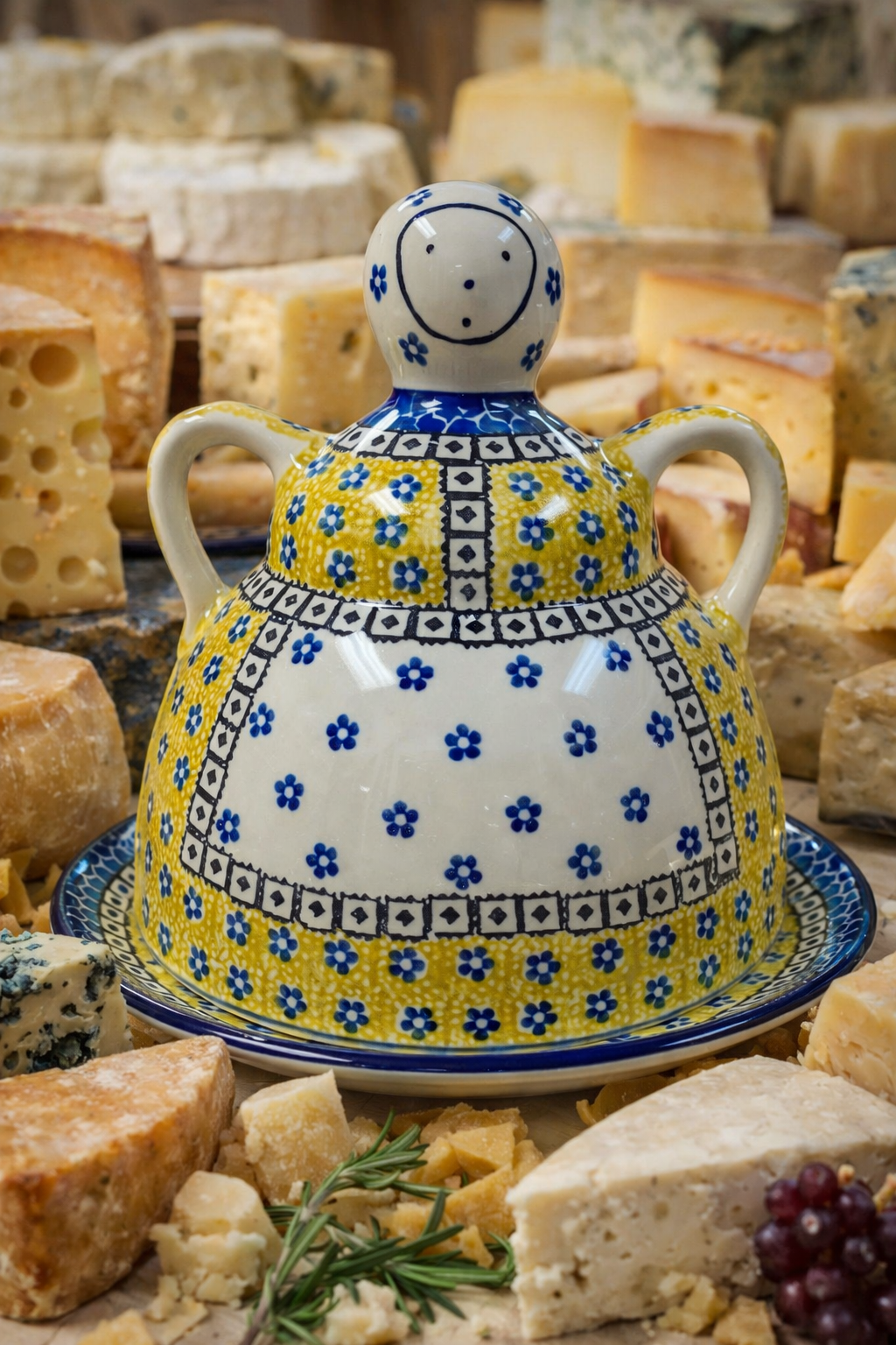 Polish Pottery Traditional Cheese Lady(Yellow/Blue)