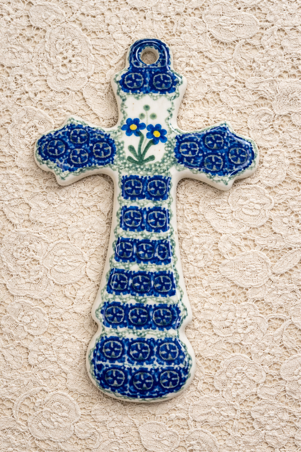 Polish Pottery Traditional(Blue Daisy)Cross