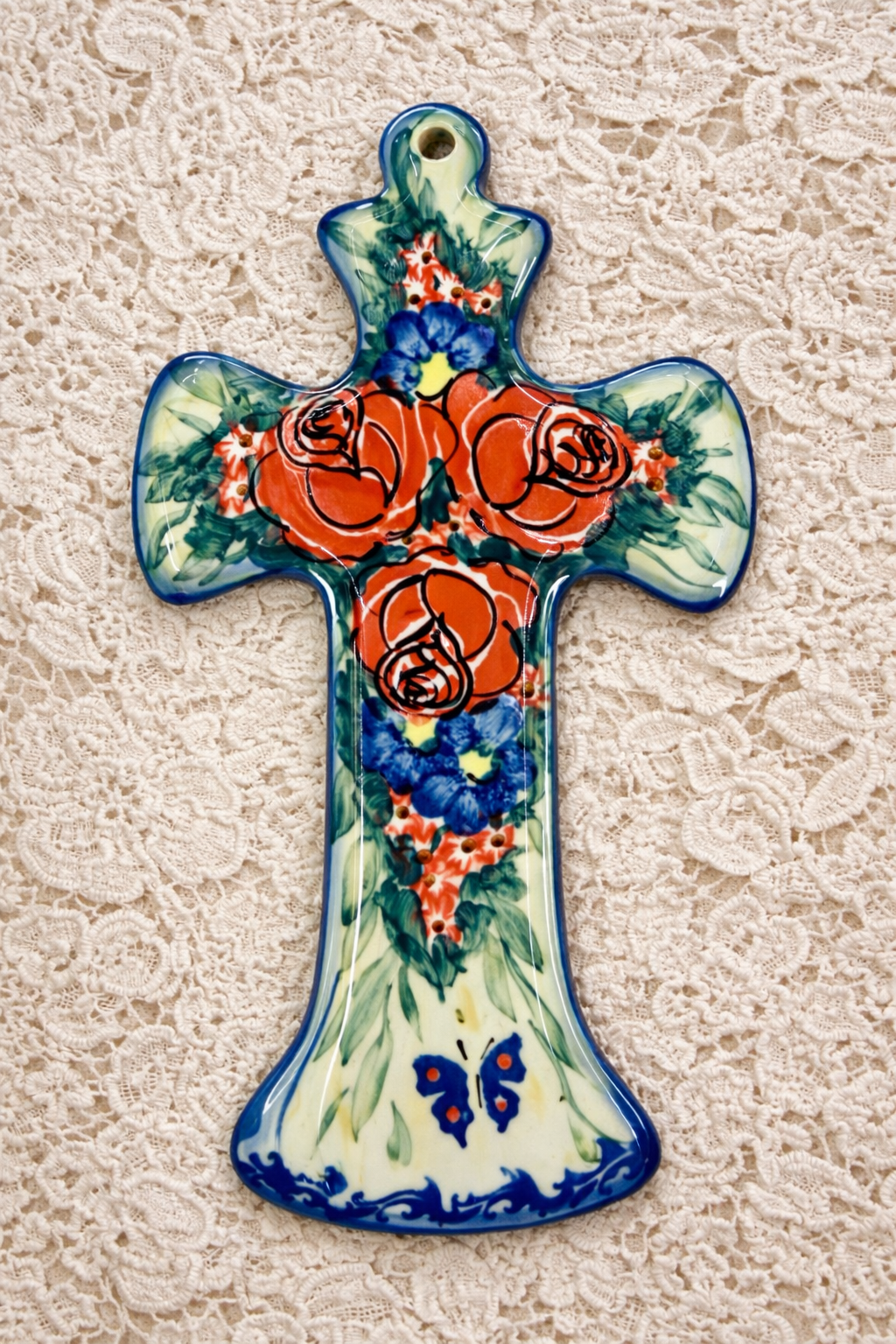Polish Pottery Unikat(Roses) Cross