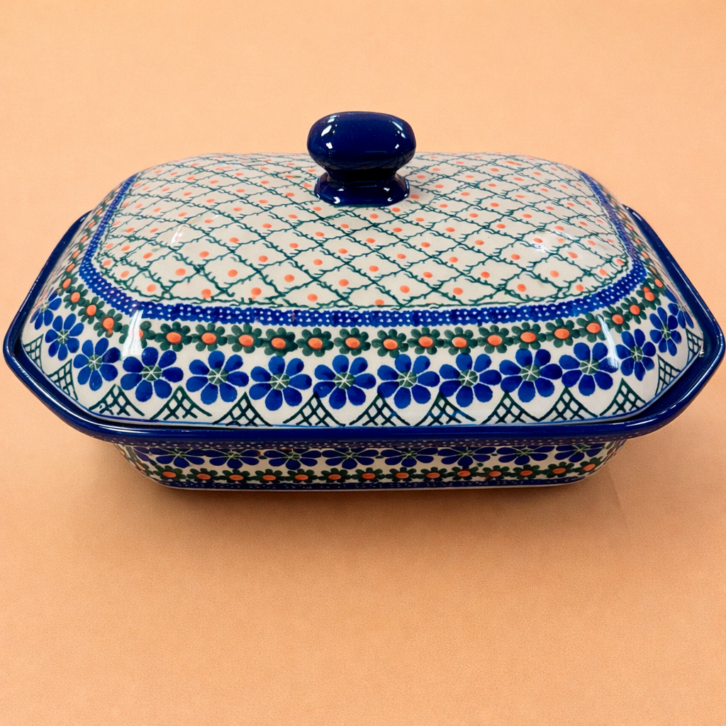 Polish Pottery Traditional(Criss Cross) Rectangle Baker w/Lid