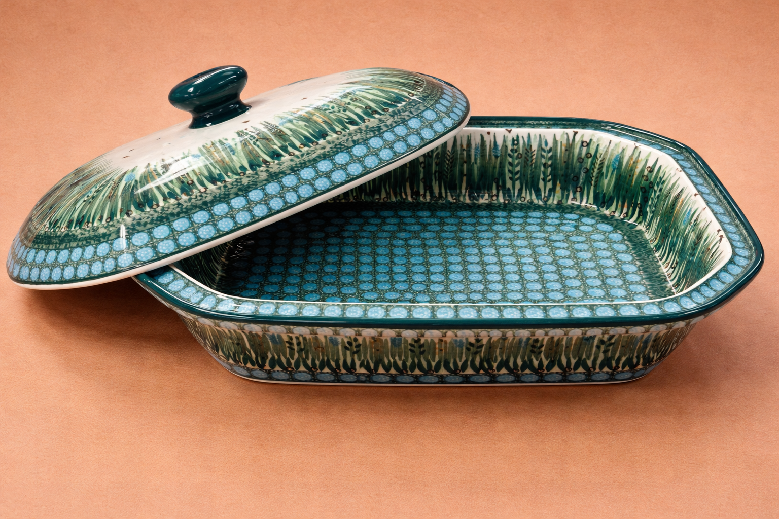 Polish Pottery Unikat 803 Rectangle Baker w/ Lid