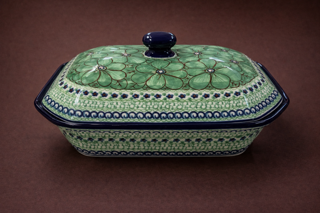 Polish Pottery Unikat 408D Rectangle Baker w/ Lid
