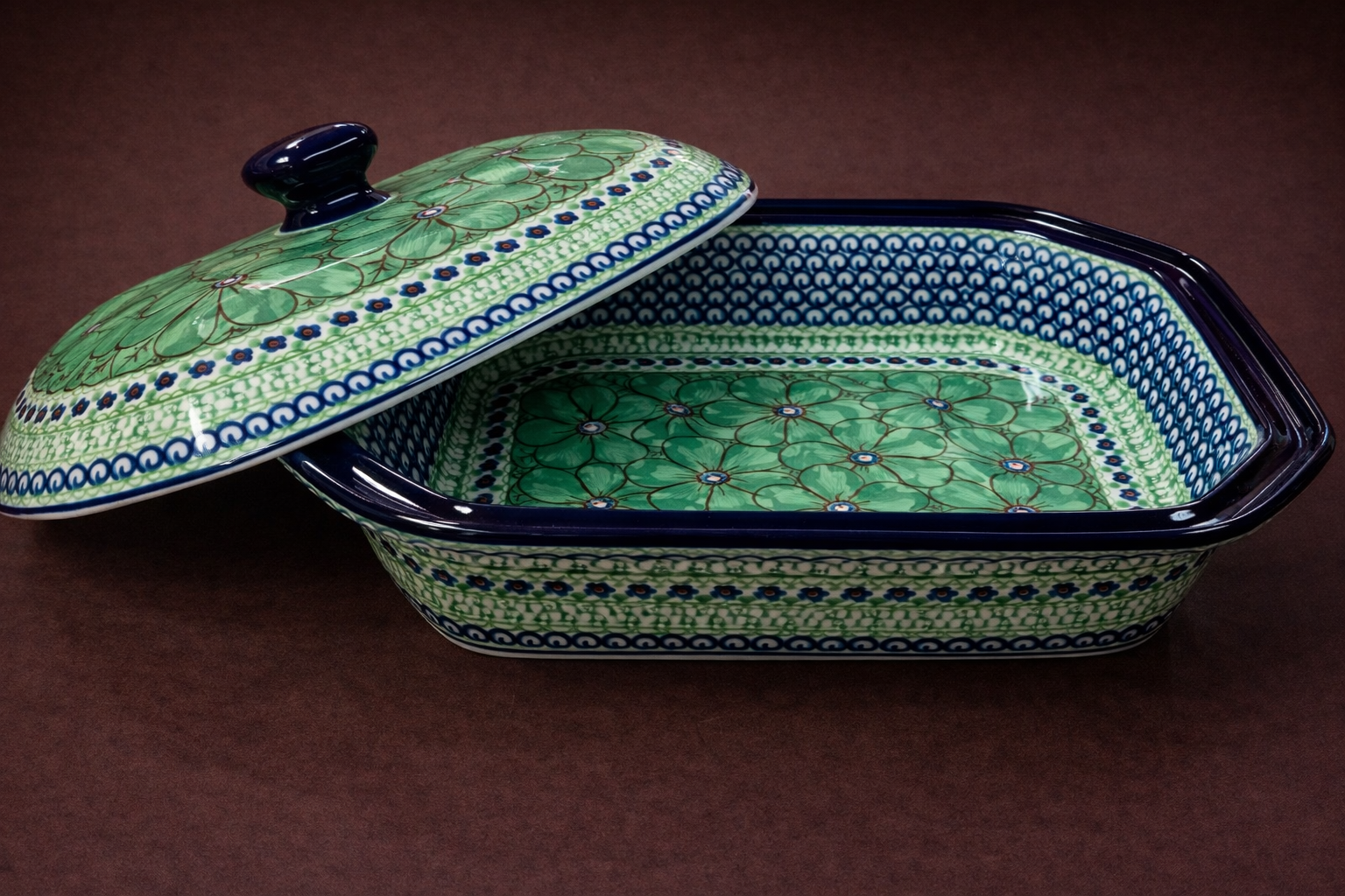 Polish Pottery Unikat 408D Rectangle Baker w/ Lid