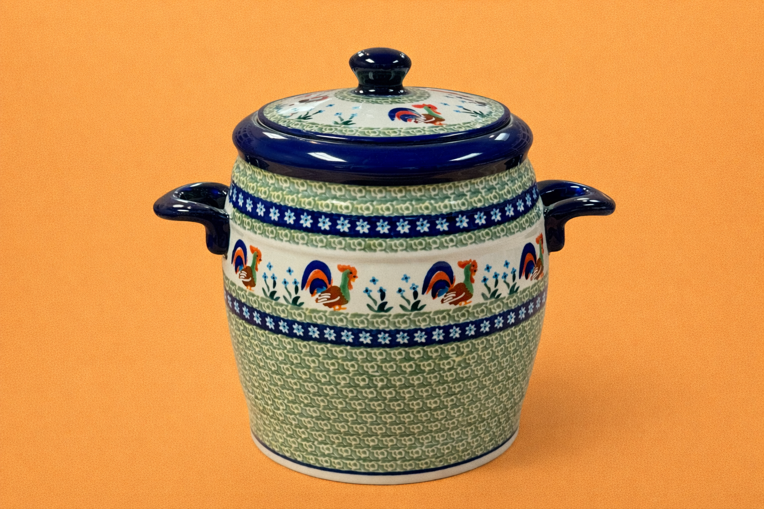Polish Pottery Unikat Lg Crock w/ Handles & Lid