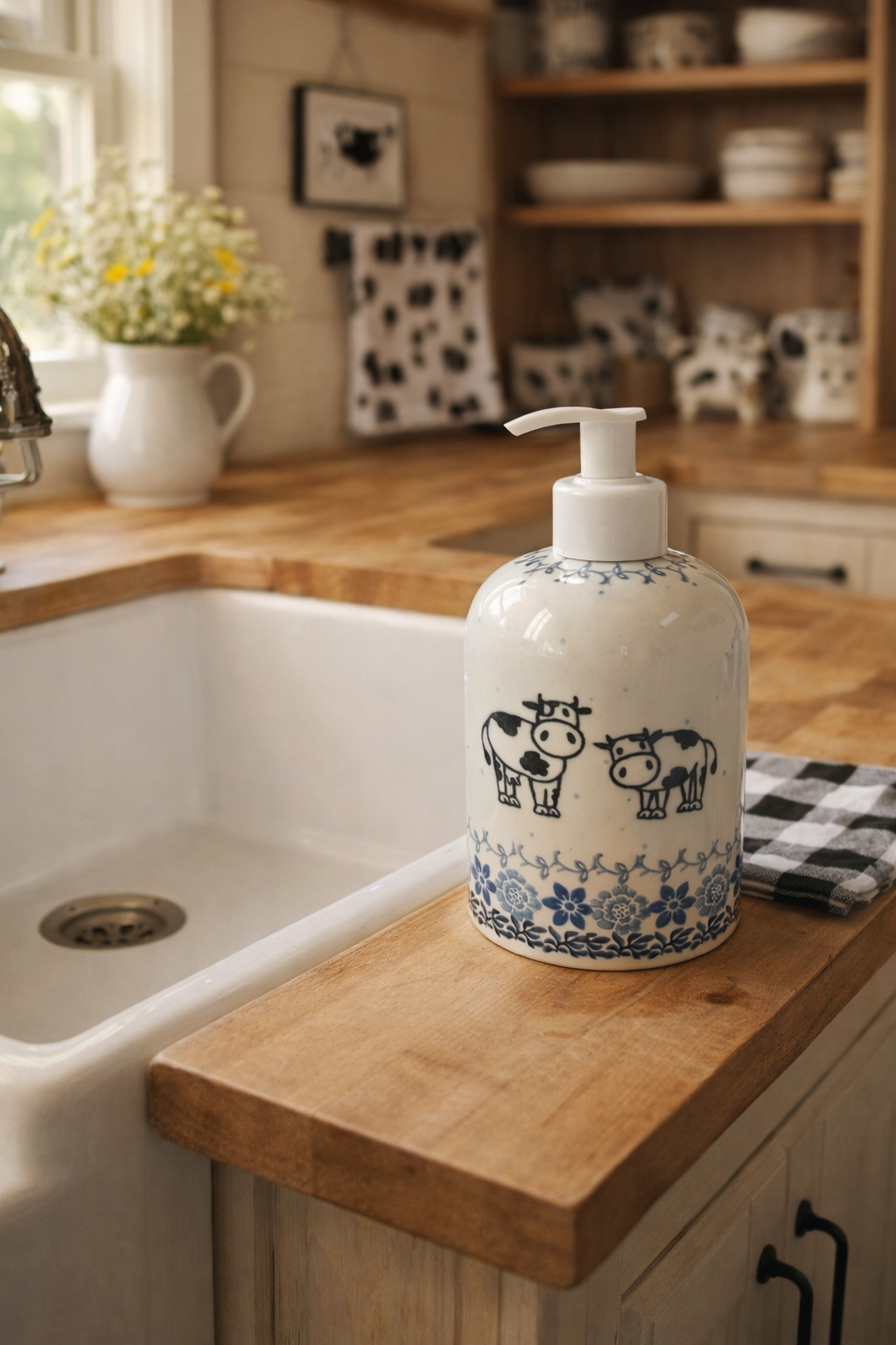Polish Pottery Traditional(Cows) Soap Pump