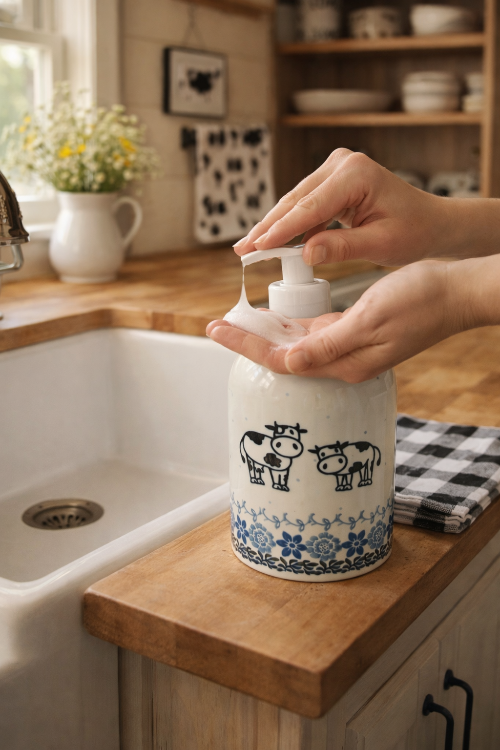Polish Pottery Traditional(Cows) Soap Pump
