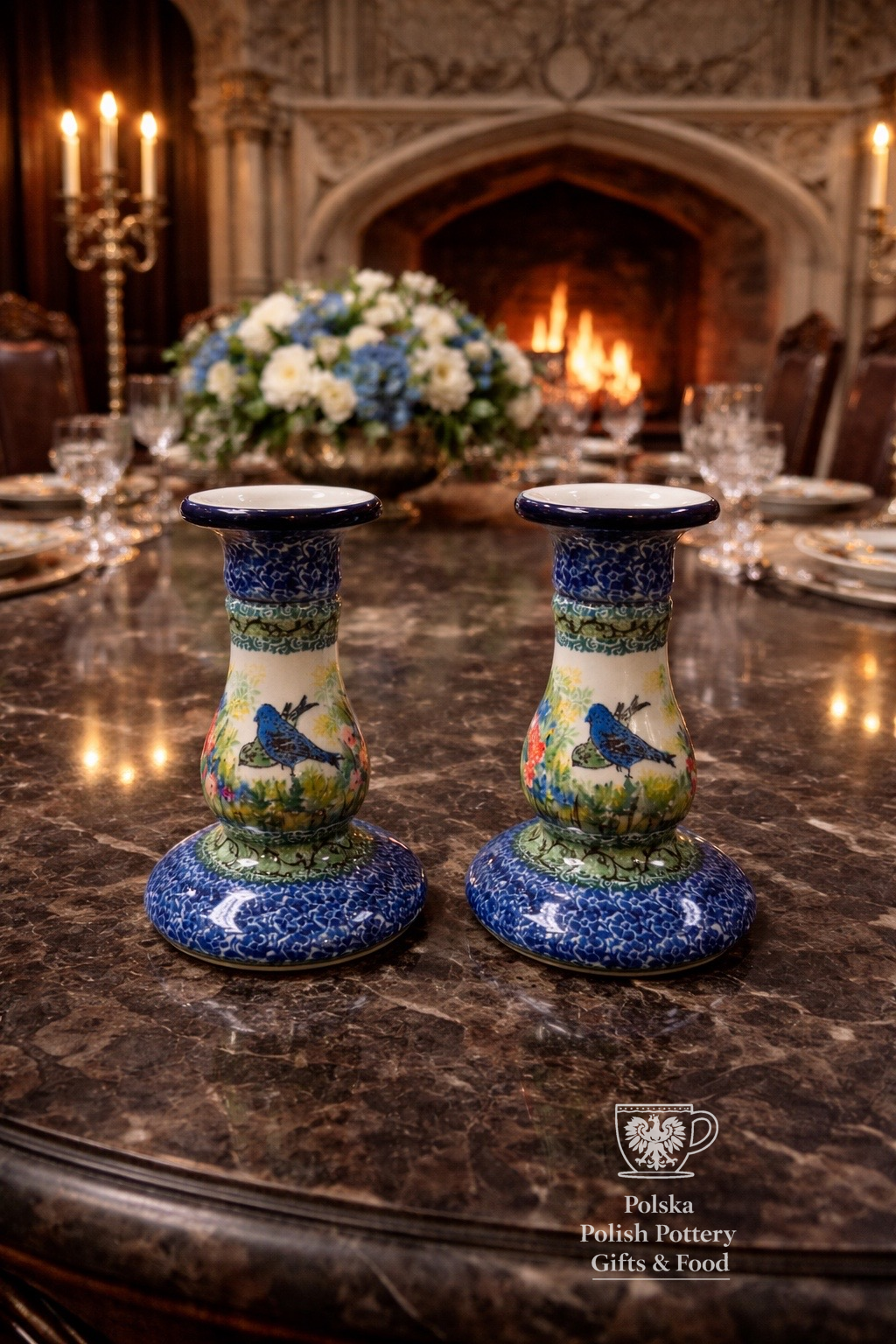 Polish Pottery Unikat 4397 Candlestick Pair