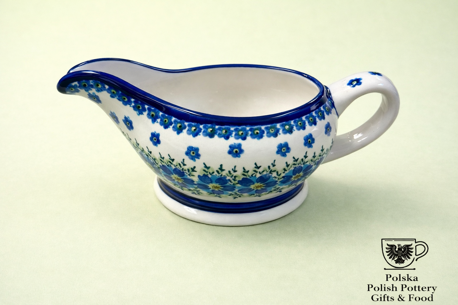 Polish Pottery Zaklady Blue Flower Gravy Boat