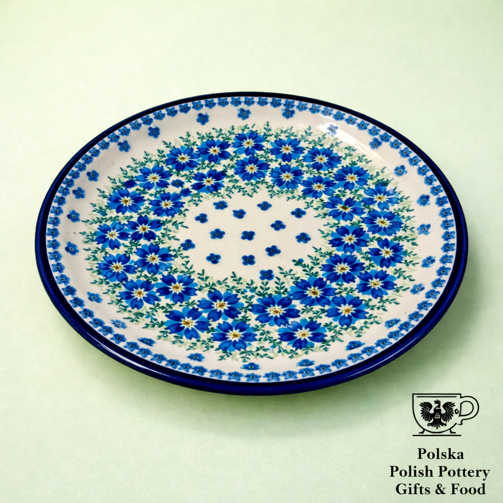 Polish Pottery Zaklady Blue Flower Dinner Plate