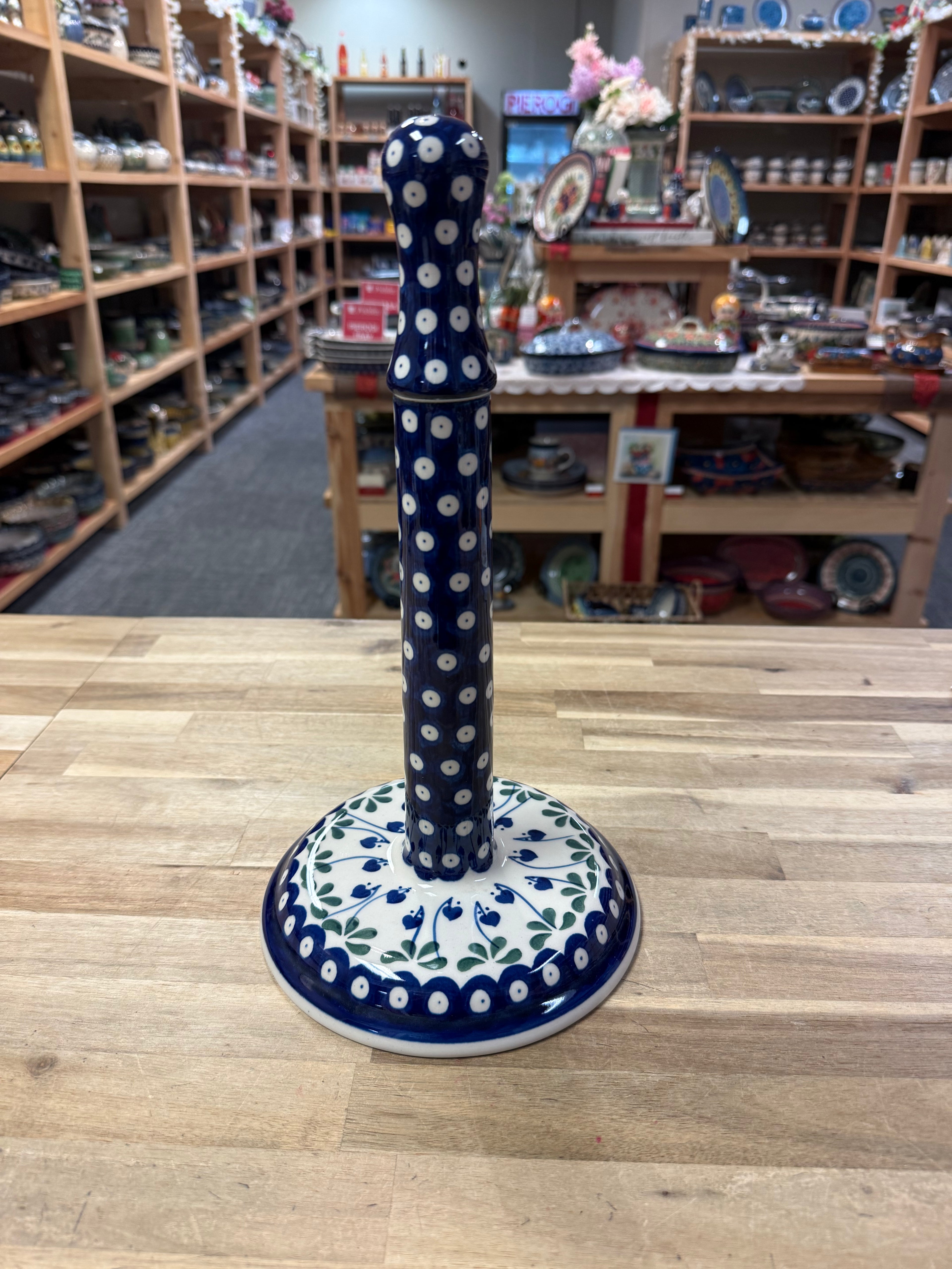Polish Pottery Paper Towel Holder - Traditional Drop Hearts