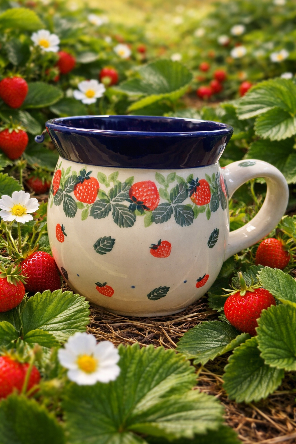 Polish Pottery Traditional(Strawberry) Bubble Mug
