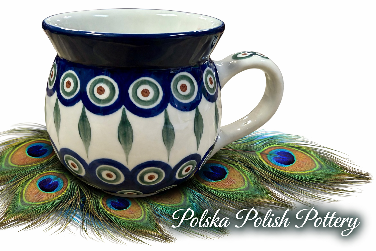 Polish Pottery Bubble Mug – Traditional Peacock – 16 oz