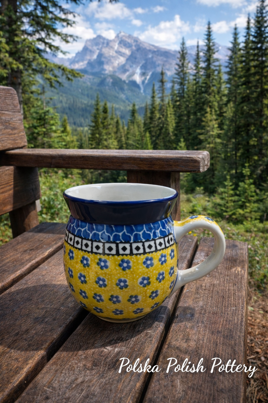 Polish Pottery Traditional Yellow/Blue 16oz Bubble Mug