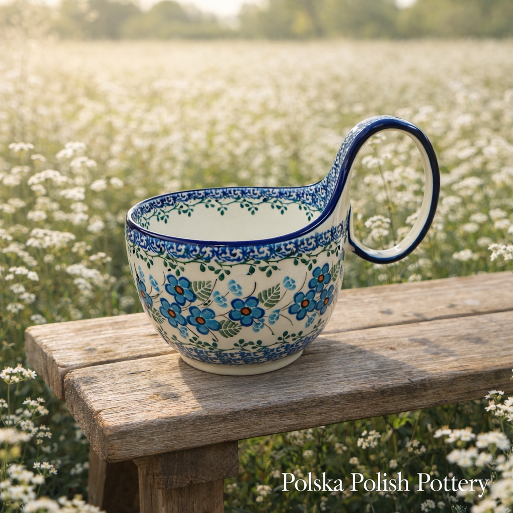 Polish Pottery Traditional(Blue Flower Meadow) Soup Mug