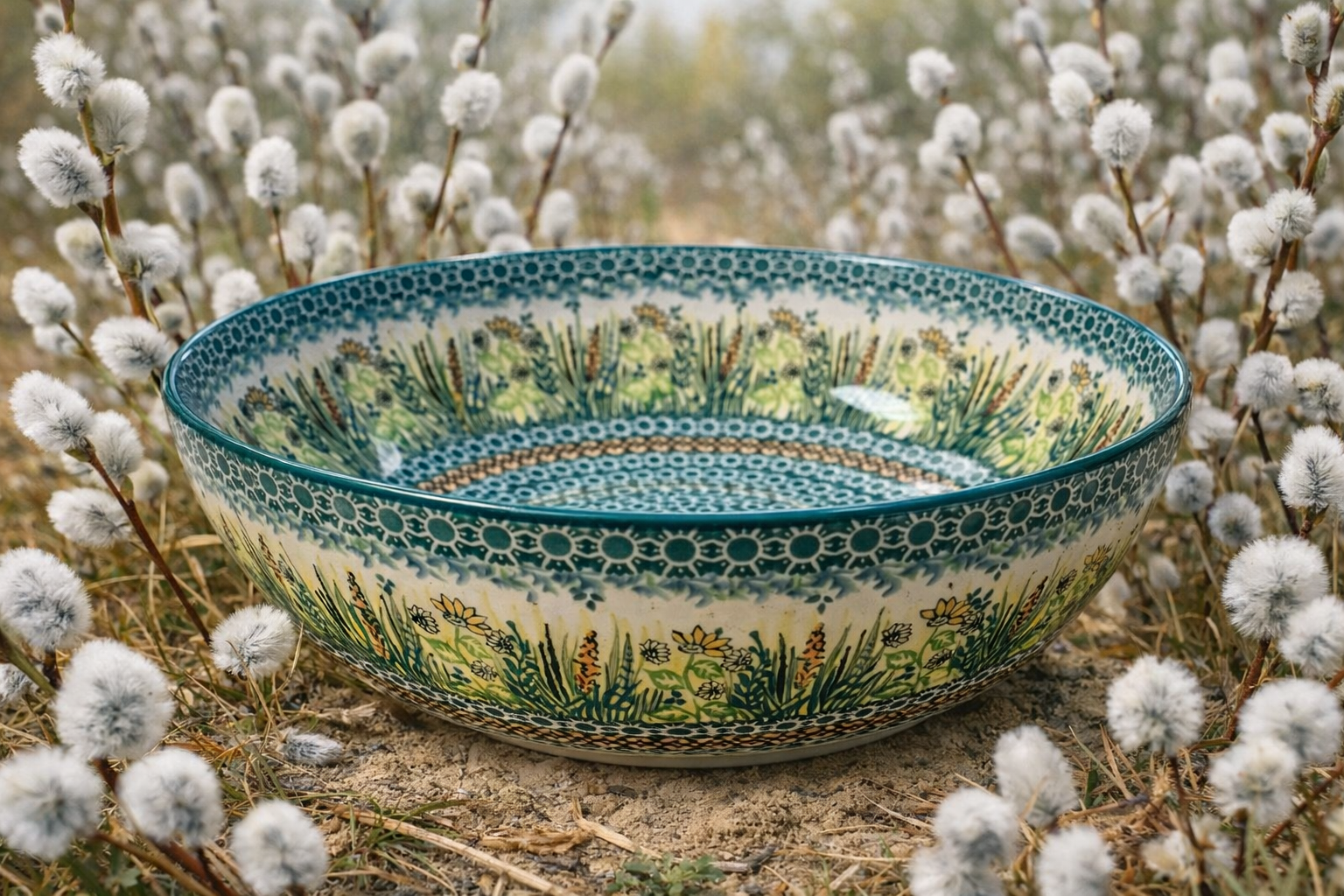 Polish Pottery Unikat 4329 Low Serving Bowl