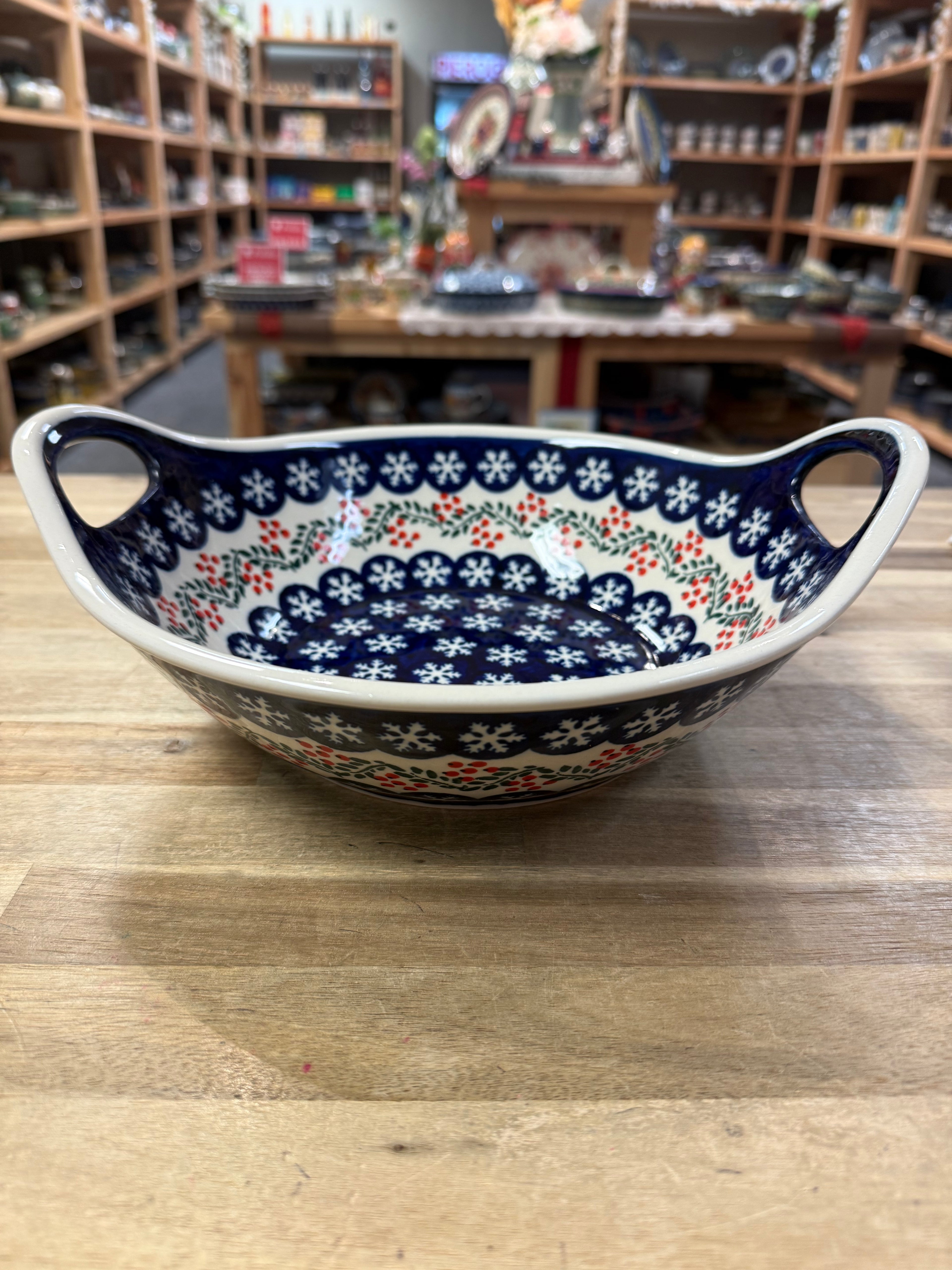 Polish Pottery Handled Bowl- Zaklady Snowflake