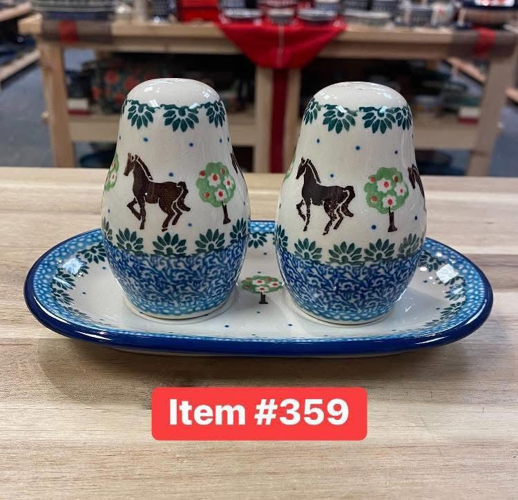 Polish Pottery Traditional Horse Salt & Pepper Set