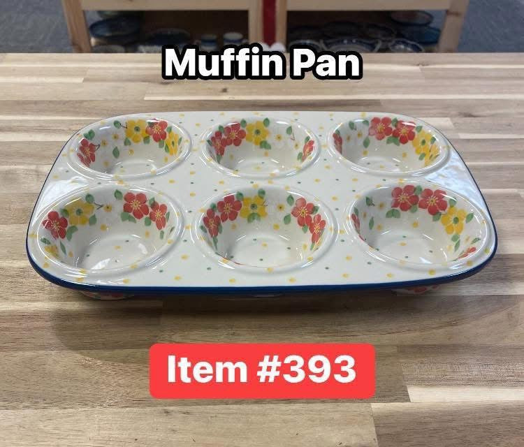 Polish Pottery Traditional Muffin Pan Spring Flowers