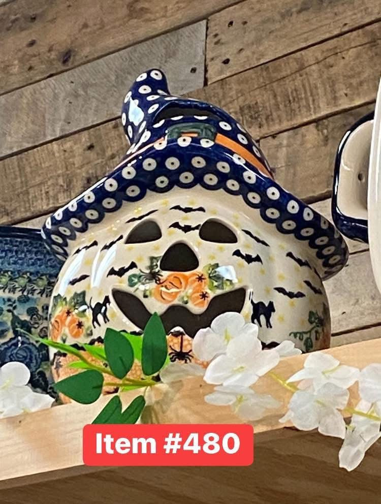 Polish Pottery Pumpkin w/ Hat