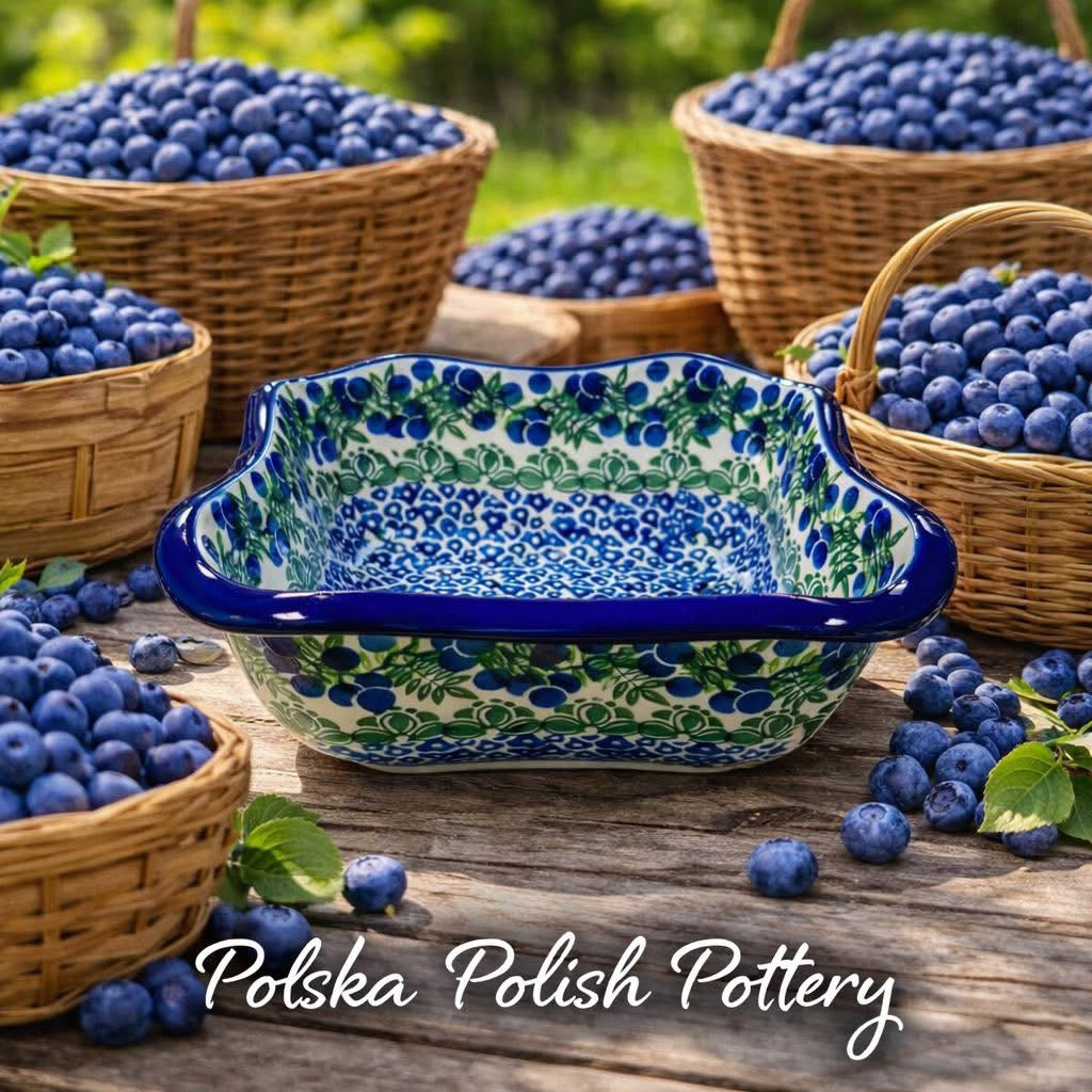 Polish Pottery Traditional(Blueberries) Sculpted Square Baker